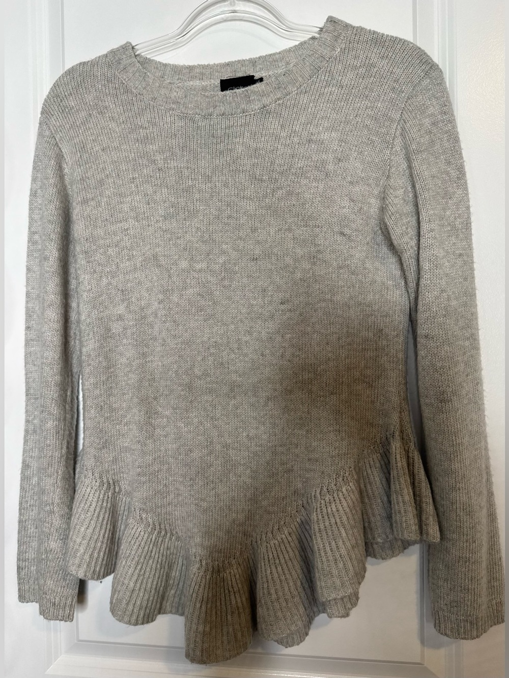 Cliche Light Gray Ruffle-Hem long sleeve Crewneck Sweater wool blend size small